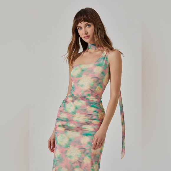 NWT ASTR The Label One Shoulder Floral Neck-Tie Dress - Picture 2 of 11